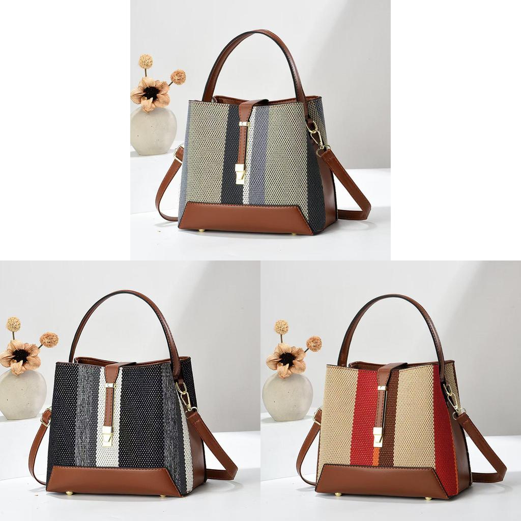 Pu Water Bucket Bag With Multilayer Weaving And Color Block Design For Daily Casual Use