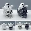 Mini Skull Head with Ghost Figurine Spooky Skeleton Head Ghost Halloween Decor for Gothic Porch Indoor Office Desk Tabletop Mantel Decoration