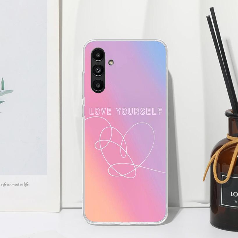Love Yourself Flower Heart Line Kpop Phone Case For Samsung Galaxy A15 A25 A35 A55 A14 A24 A34 A54 A13 A23 A33 A53 A12 A22 A32 A