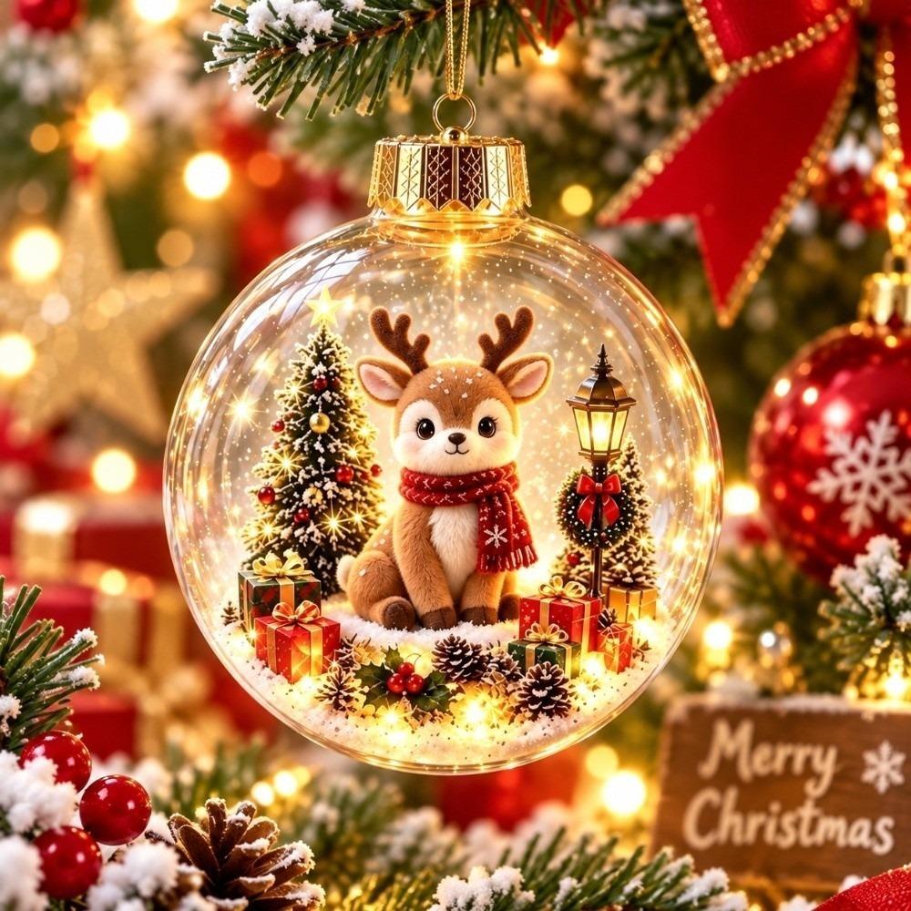 Transparent Glowing Xmas Pendant 2D Flat Holiday Tree Decoration Clear Acrylic Sphere Pet Lovers