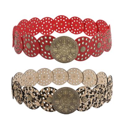 Fashion Subculture Round Disc Belt Pants Belt Western Waistband Rivet Studded Belt Hollowout Ethnic Waiststrap for Dress