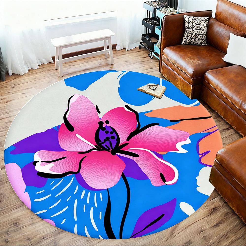 1pc Flower Pattern Round Chair mat office Area Rug - Non-Slip, Floor Mat for Office, Bedroom, Ideal home decor gift p0105061