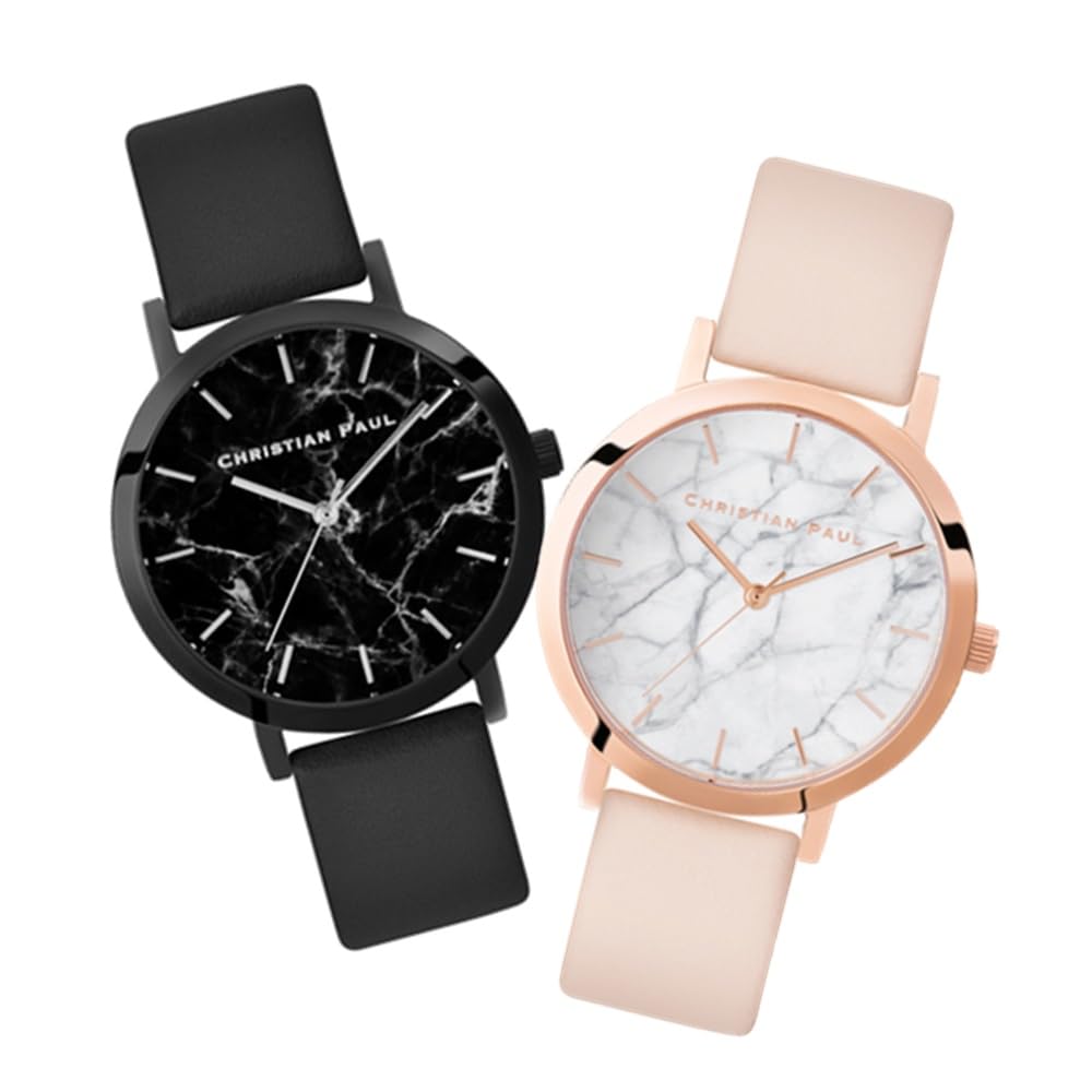 

Watch Pair Watch Storage Box Marble Collection Same Size Black Baby Pink Leather Strap [Christian Paul] Men s Women s ML01BKBK-ML02PCPG [] [Item]