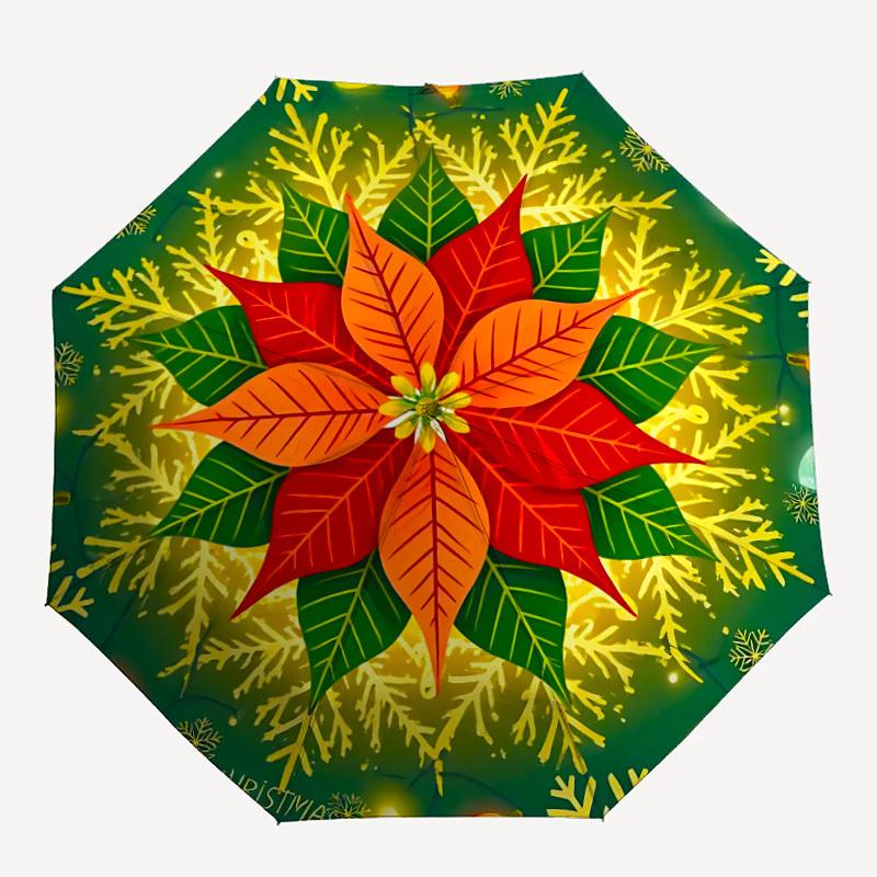 1pc Christmas, Poinsettia Automatic Folding Umbrella - 8-Rib Automatic Open/Close, Large Canopy Birthday Festival Gift yy251217137
