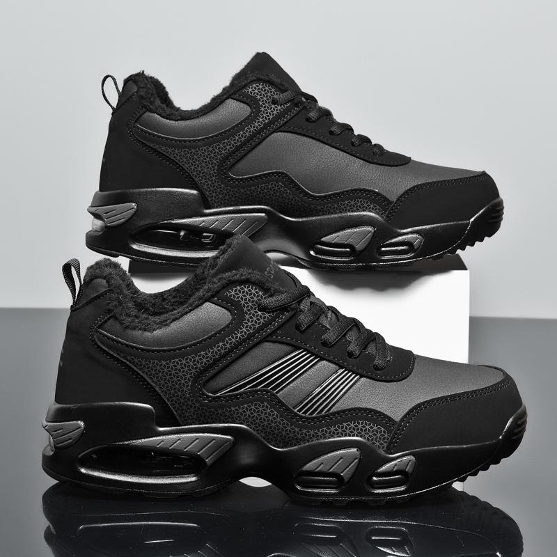 Men's Shoes Black Red Cushion Elastic Fashion Casual Shoes Winter Outdoors Cotton Shoes Warm Waterproof Antiskid Plush Sneakers