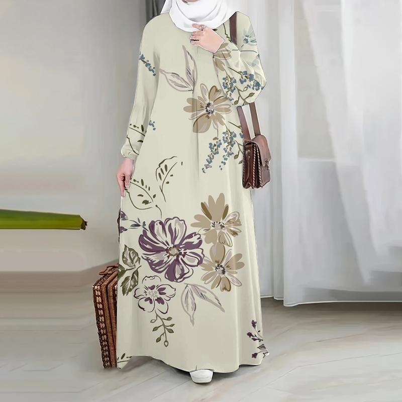 

Женские платья, элегантные, уличная мода, муслиновые платья, платья с длинным рукавом, цветочные принты, повседневные платья макси, 5XL бежевый