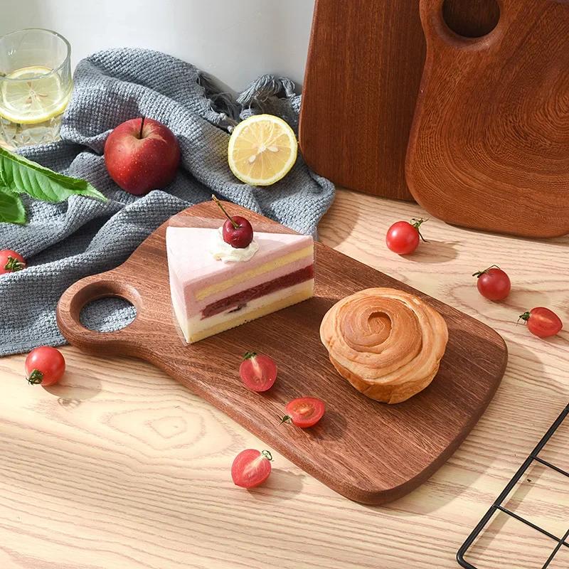 1pc Solid Wood Ebony Cutting Block Multifunctional Kitchen Tray Steak Fruit Bread Cutting Board Household Food Serving Tool