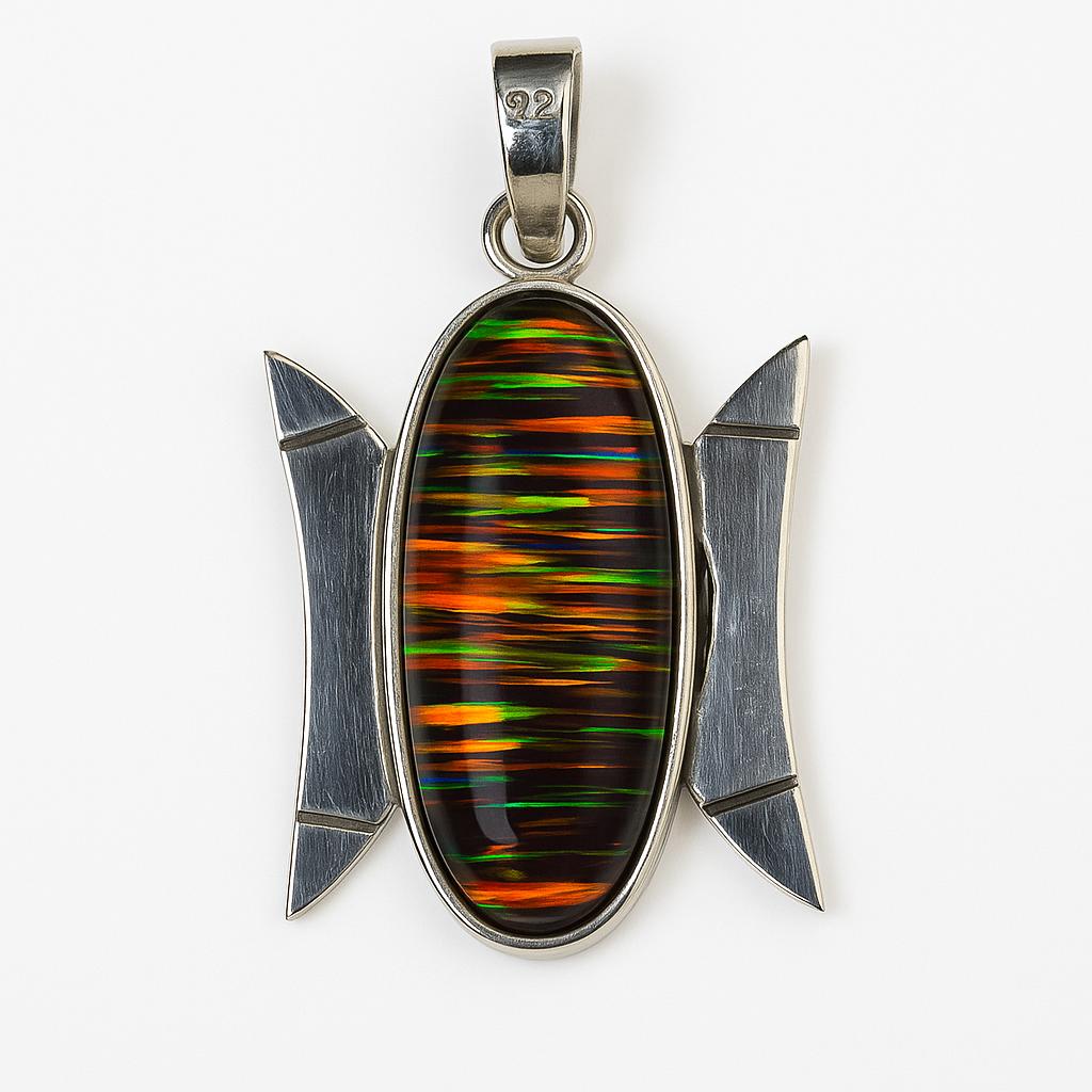 Natural Opal 34 Ct 925 Sterling Silver Oval   Gemstone Pendant