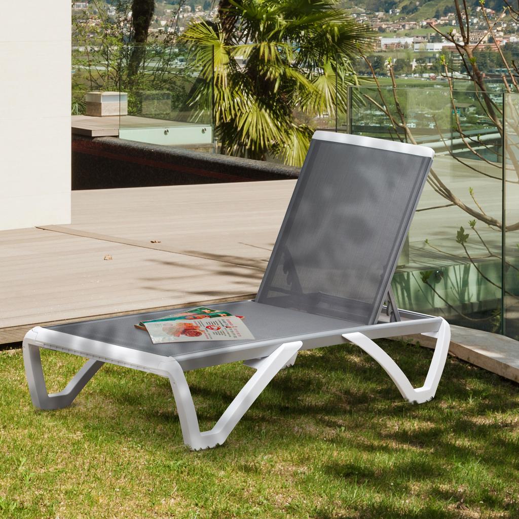 Aluminium Frame Sun Lounger, with Adjustable Back - Grey