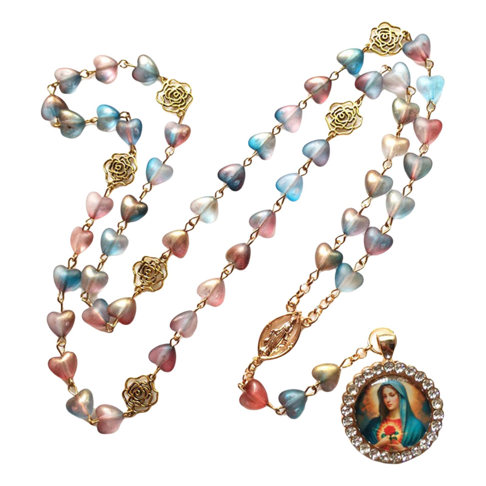 

Элегантные бусины в форме сердца розы, стеклянная подвеска, ожерелье-розарий, христианская молитва, модное винтажное украшение на шею для повседневной носки T4