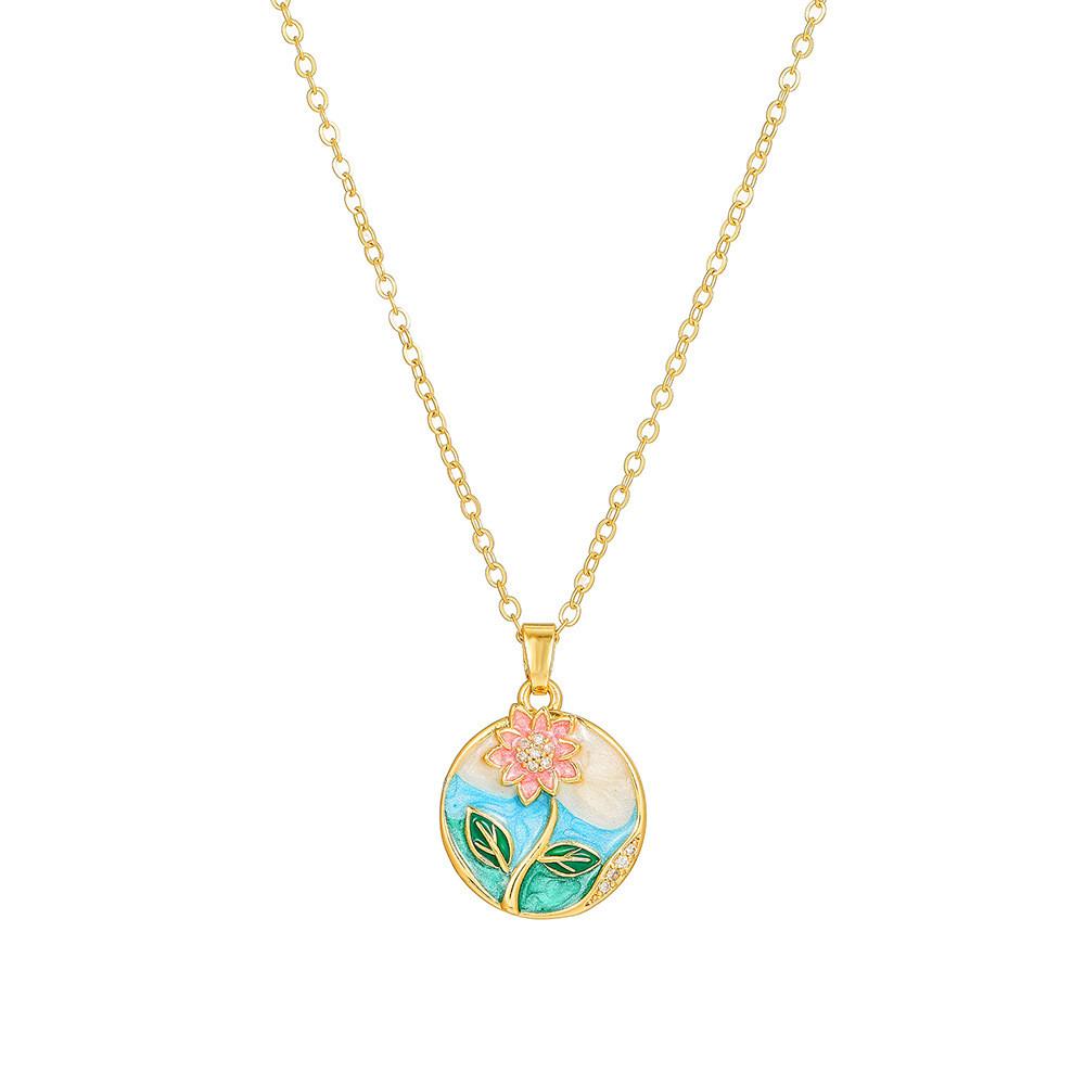 Koperen Bloemenketting Met Zirkonia Steen Meerlaags Ontwerp Voor Casual Of Formeel Gebruik