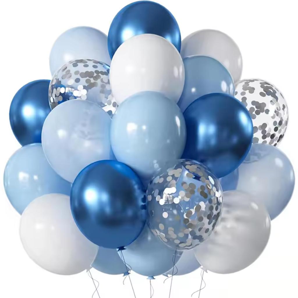 Set Palloncini Blu Bianco Blu Metallico Rosa Oro Rosa Palloncini con Coriandoli Festa di Compleanno Battesimo Decorazioni Matrimonio