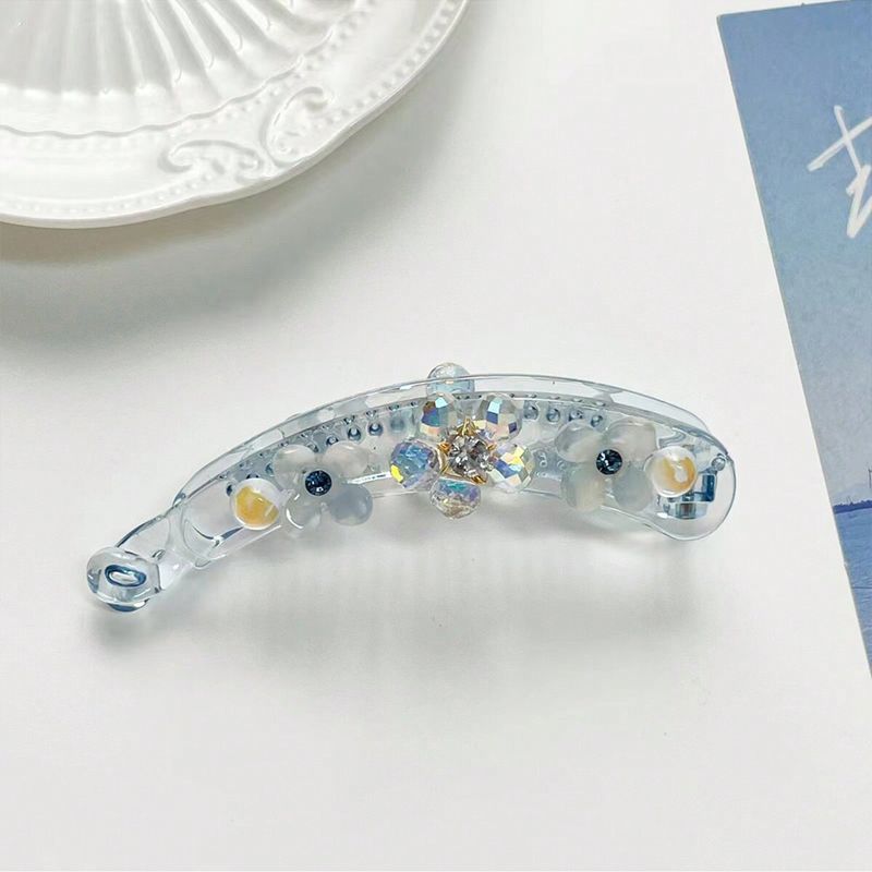 1pc Three petal grass banana clip, one word twist clip, temperament vertical clip, hair accessory, diamond studded hair clip