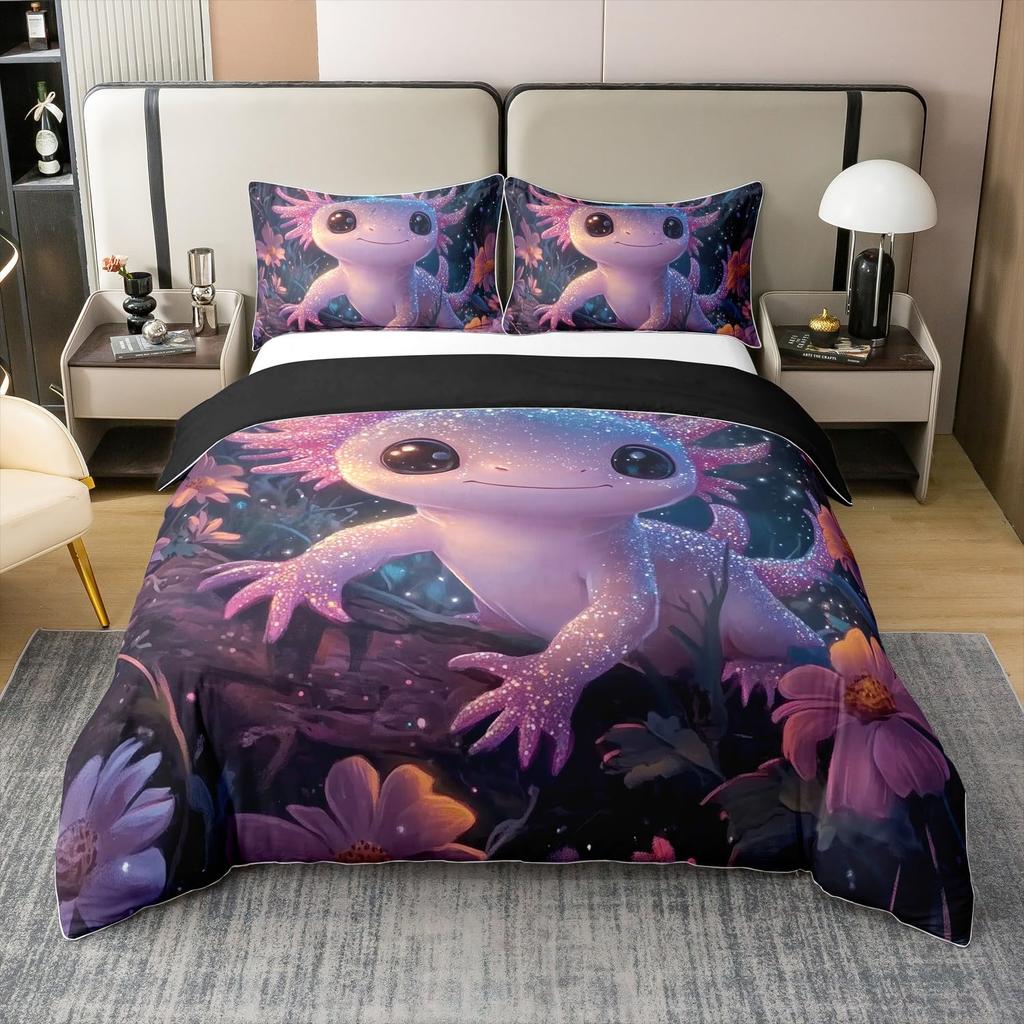 Cute Axolotl Duvet Cover Sets For Kids Boys Girls Lightweight Bedding Sets Cartoon Salamander Bedding Set Bedroom Decor No Quilt