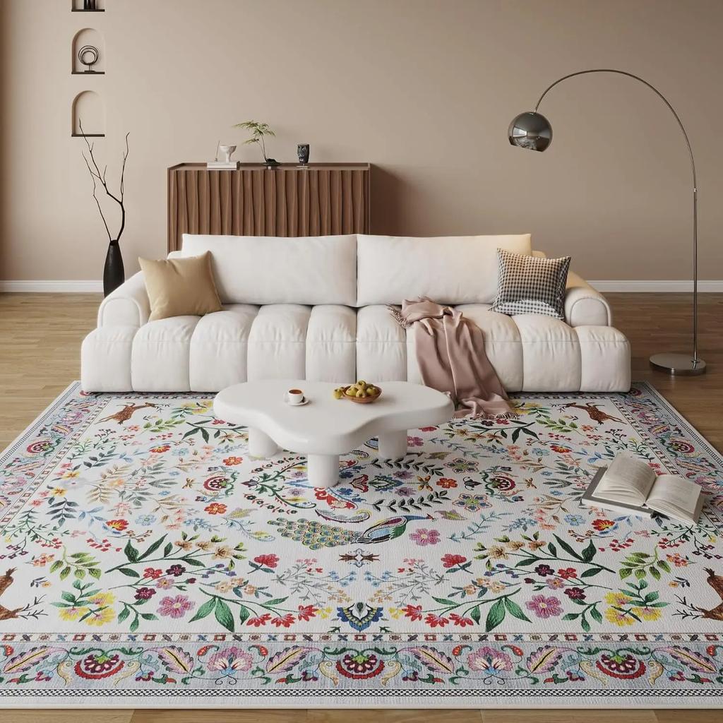 Vikama Machine Washable Area Rug Floral Office Non Slip Small Carpet For Bedroom Bedside Kitchen Entryway Kids Room Office Decor