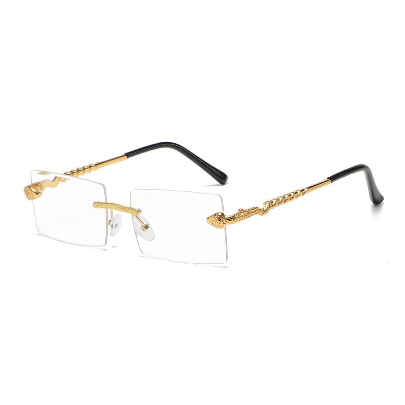 

Fashion Vintage Rimless Snake Square Sunglasses Men Women Luxury Brand Designer Travel Driving Metal Cutting Sun Glasses Uv400 As the picture