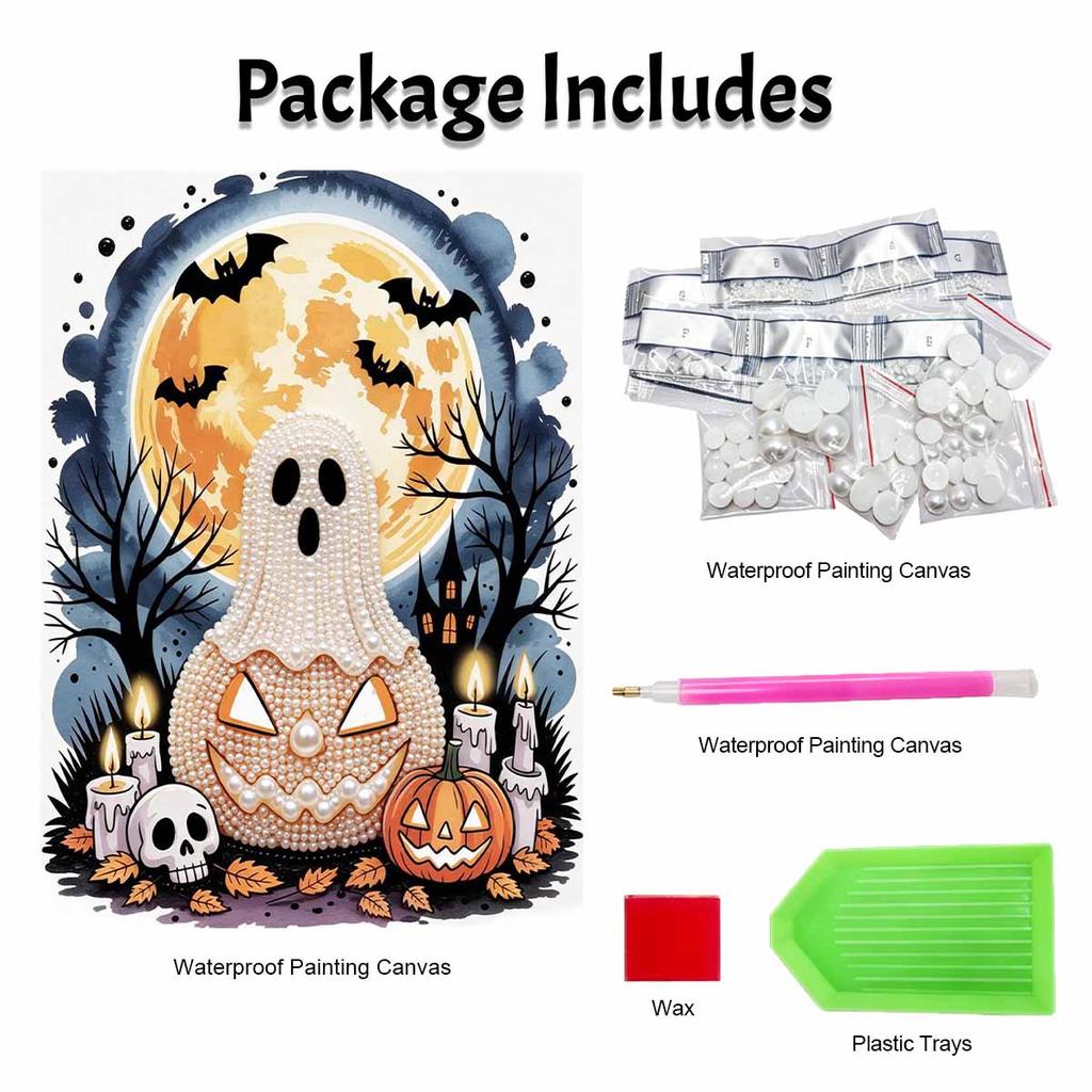 Halloween Pearl Painting Art Full Pearl Handmade Diy Home Decorations Moon Ghost Pumpkin Candlelight Craft Gifts Wall Decor