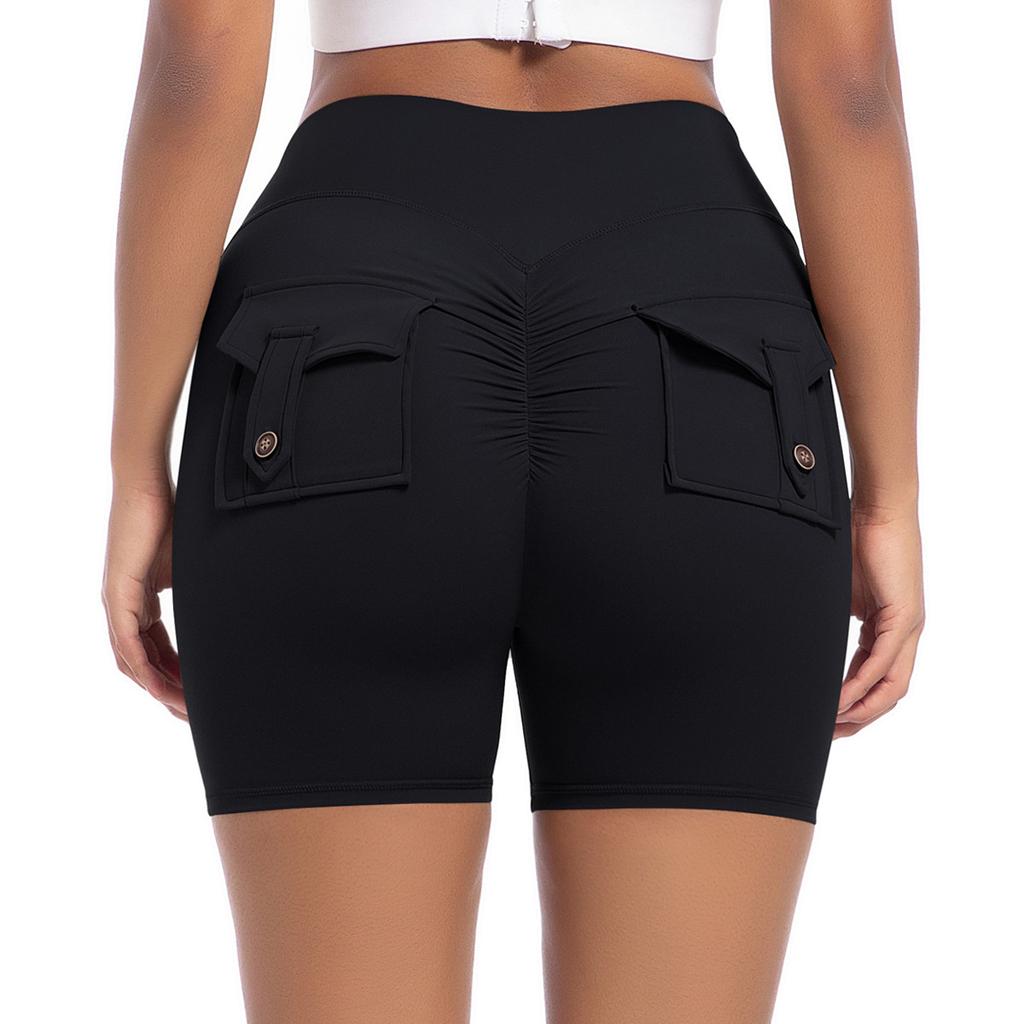 New Peach Hip Workwear Tight Shorts For Women, High Waisted Elastic Hip Lifting Button Yoga Pants, Quick Drying Running And Fitness Pants