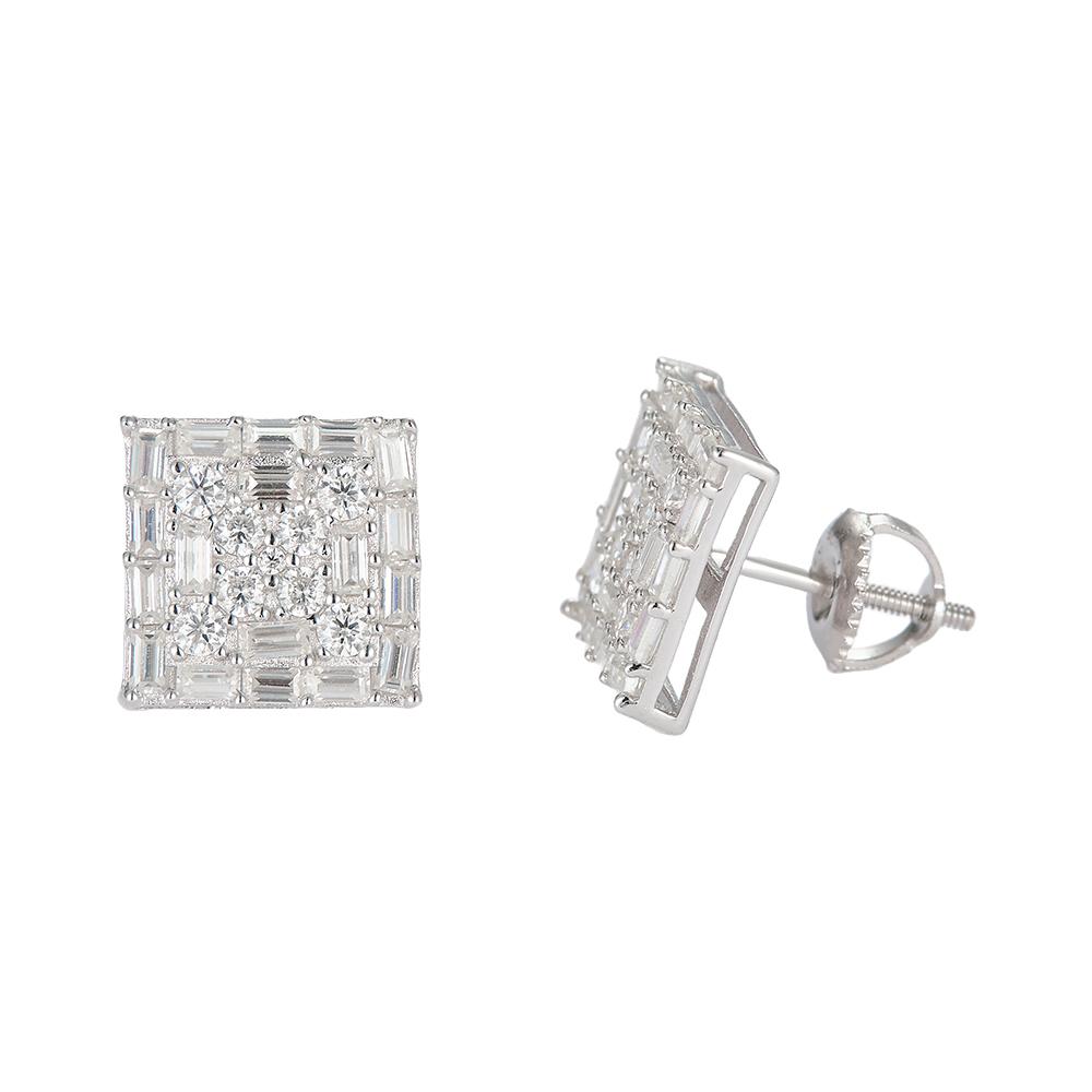Moissanite 925 Silver Earring Mens Jewelry Square Hip Hop Big Mens Stud Earrings