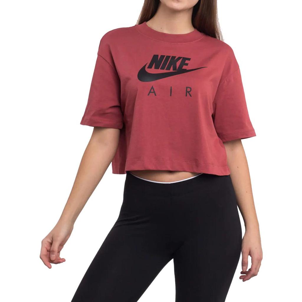 Nike Solid Color Round Neck Logo Print T-Shirt Women Tops Red BV4777-661