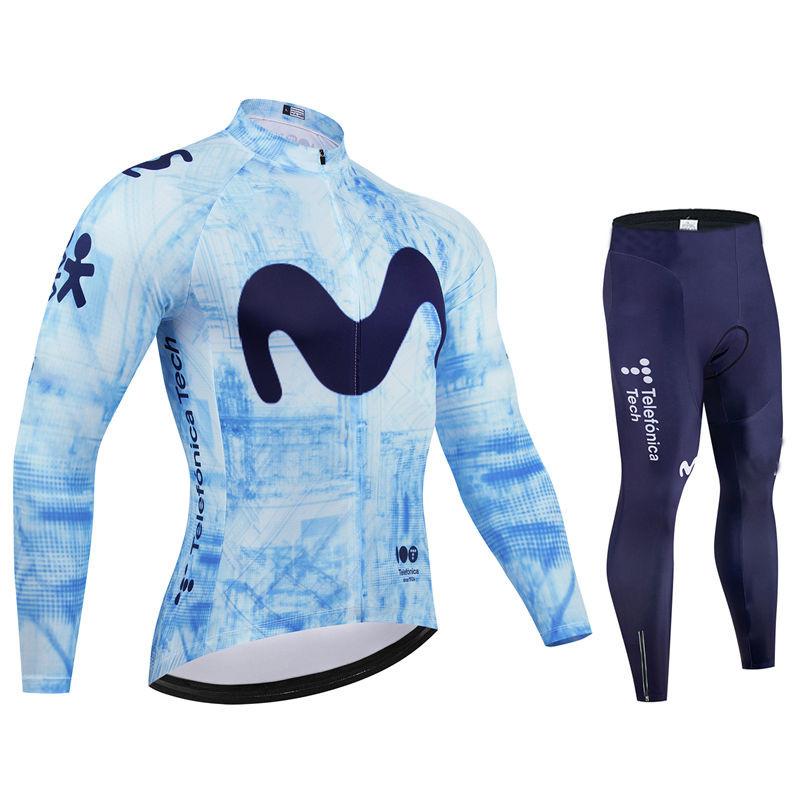 Movistar Autumn Pro Team Cycling Jersey19D Bib Set MTB Uniform Bicycle Clothing Quick Dry Bike Clothes Mens Long Cycling Wear