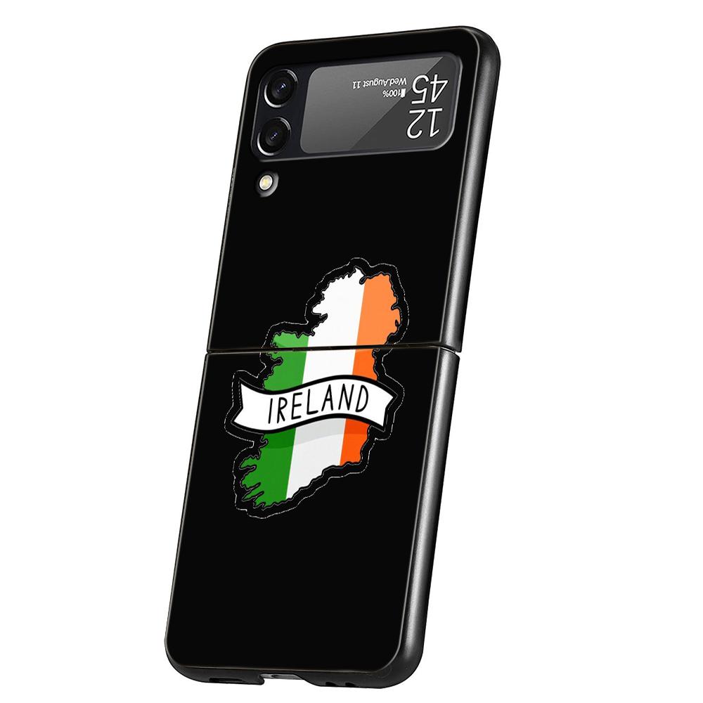 Ireland Flag Phone Case For Samsung Galaxy Z Flip 3 4 5 6 7 Hard Black Folding PC For Samsung Z Flip3 Flip4 Flip5 Cover