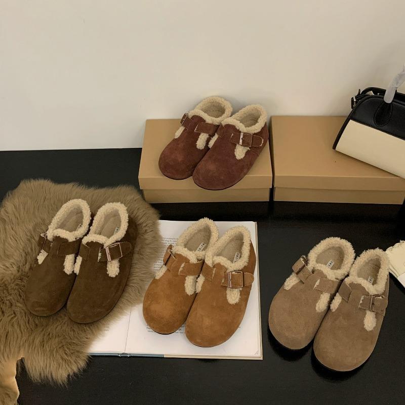 Retro thick-soled fluffy shoes women's shoes wear new autumn and winter matte and fleece warm cotton shoes