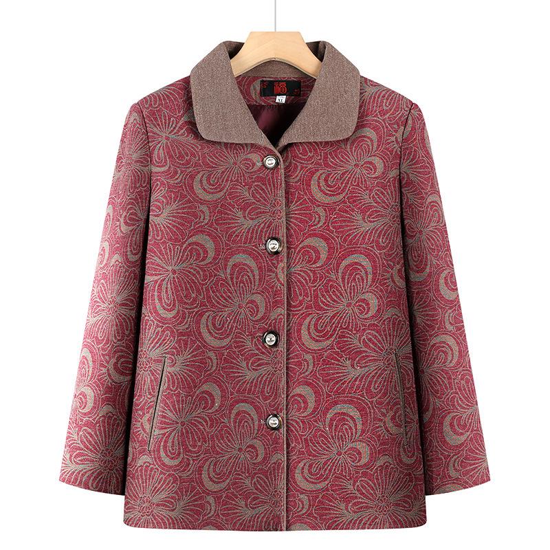 

Grandma s Floral Spring-Autumn Lapel Jacket - Lightweight Coat for Elderly Women 3XL (about 120-135 jin) червоний