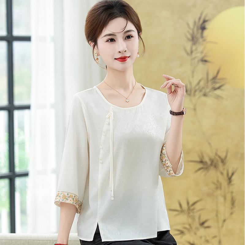 Stylish Loose Plus Size Chinese-Style Mid-Sleeve Summer Top for Women