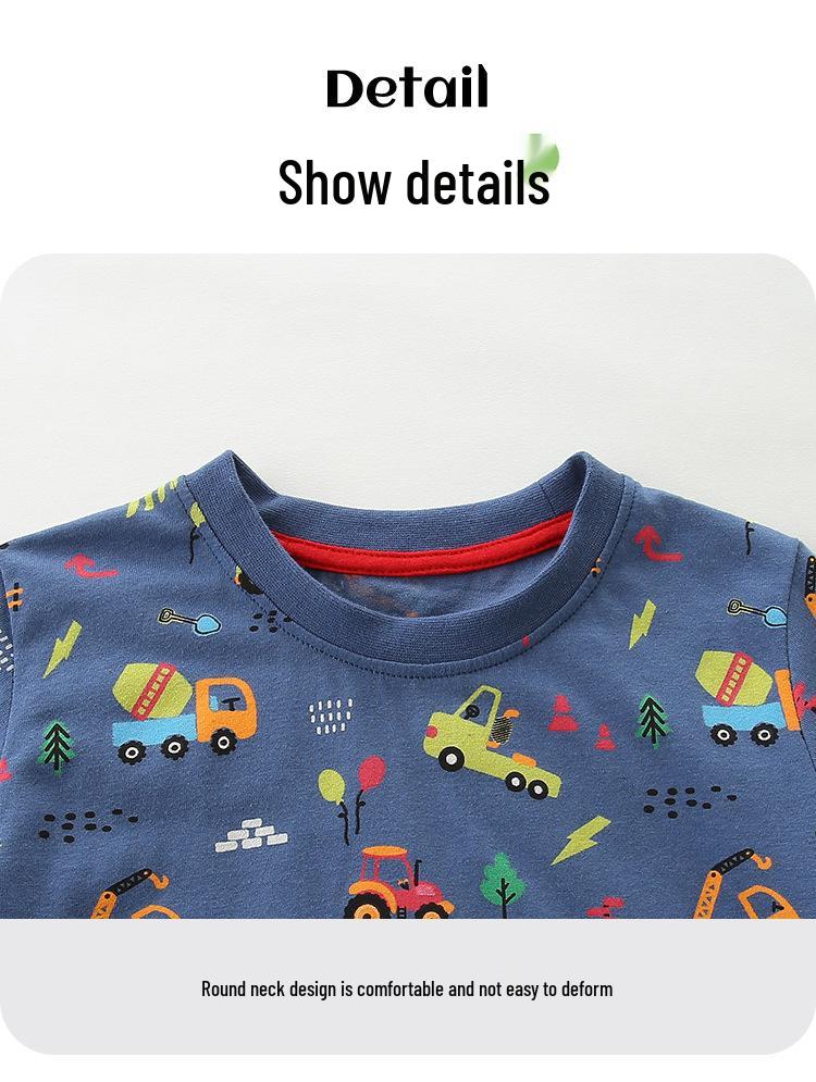 Summer Kids' Short-Sleeve T-Shirt with Construction Vehicle Print - European/American Style