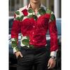 Men's Rose Graffiti Printed Long Sleeve Shirt, Collar Cardigan Shirt, European and American Trendy Casual Versatile Top