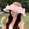 Women's Korean-Style Netted Bow Fisherman Hat Spring Summer Openwork Breathable Wide-Brim Sun Hat with UV Protection