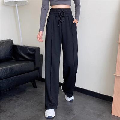 Women's High-Waist Black Wide-Leg Sweatpants - Slim, Casual, Light for Spring, Summer, and Autumn 2024.