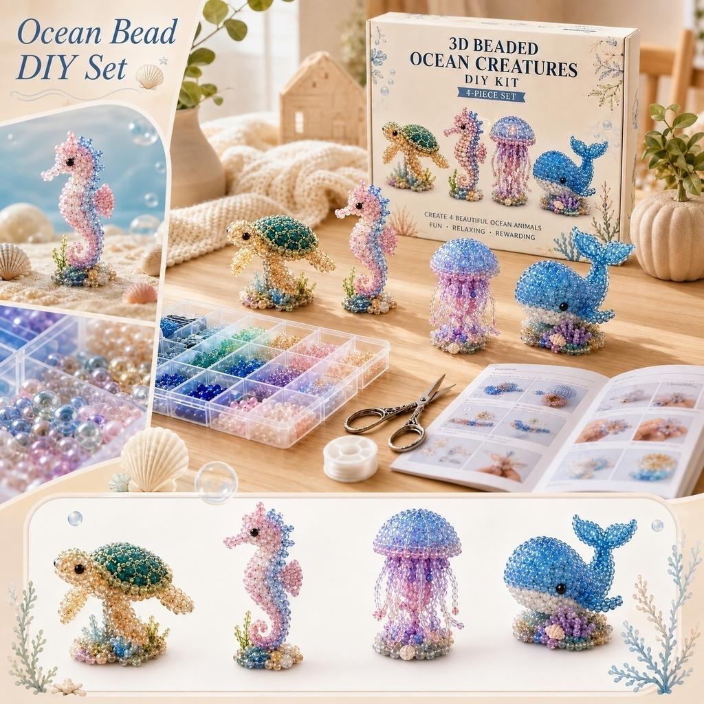 Kit Fai da Te Creature Perlate 3D con Perline Kit Creativo Kit Creativo per Adulti Set Completo per Creare Figure di Animali Marini per Adulti e Adolescenti