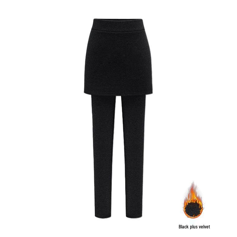 Women's Plus Size Fleece-Lined Hip-Wrap Culottes Leggings - Warm, Slimming, Small Leg Fit for Autumn/Winter