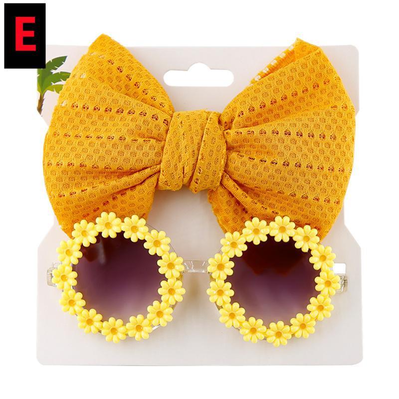 New 2Pcs/Pack Vintage Kids Summer Bows Headband Sunglasses Children Sun Glasses Protection Glasses Baby Hair Accessories