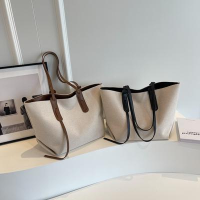 Large Capacity Canvas Bag Women's New Fashion Simple Shoulder Bag Texture Portable Tote Bag