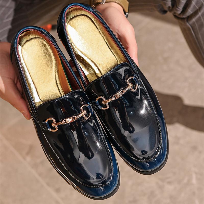 

Роскошные Новые Дизайнерские Лоферы с Зеркальной Отделкой для Мужчин, Металлическая Пряжка, Лакированная Кожа, Повседневная Обувь для Платья, Свадебное Платье, Бизнес, Выпускной Вечер 40 синий