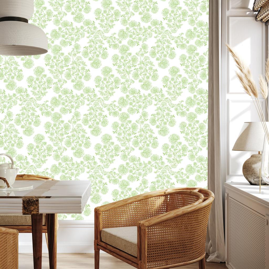 Wallpaper Flowers white and lime, lime background for living room and bedroom 50x1000