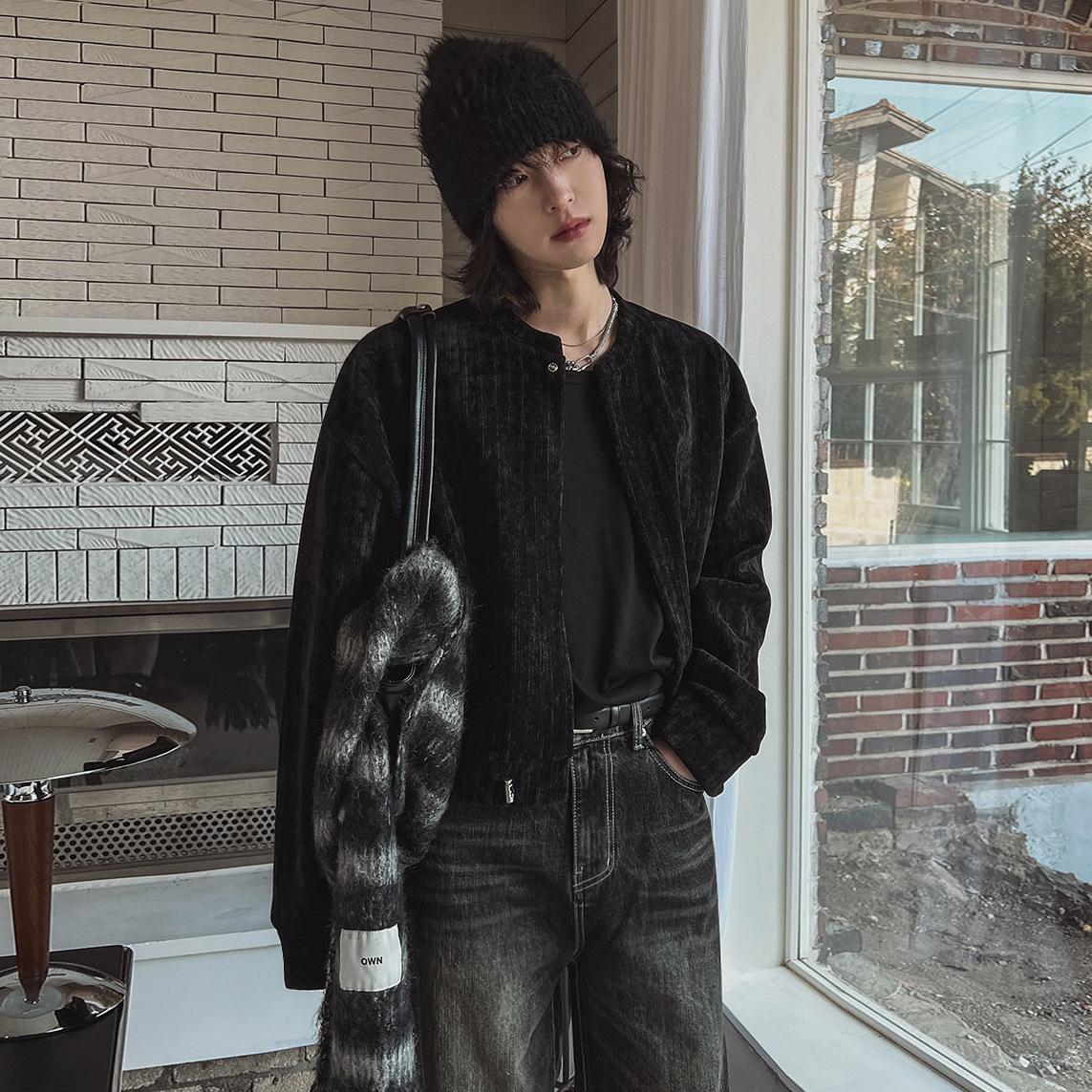 High-End Men s Short Round Neck Jacket, Autumn/Winter Loose Fit, Korean Style Casual Wear XL