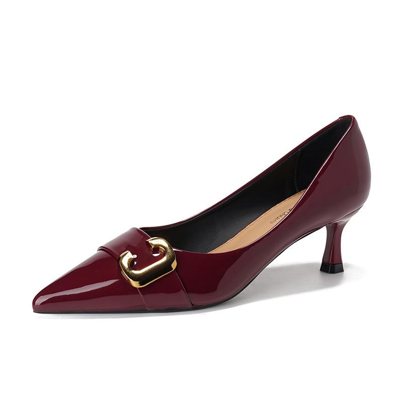 Spring Fashion Ladies Pumps Patent Leather Women High Heels Buckle High Heeled Single Shoes Career Commuter Shoes