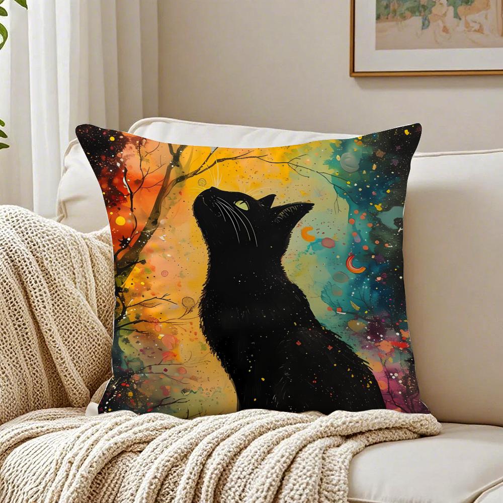 Fashion Casual Starry Sky Art cats Cozy Cushion Cover Linen Pillowcase Soft  for Sofa Bed Home Room Decor