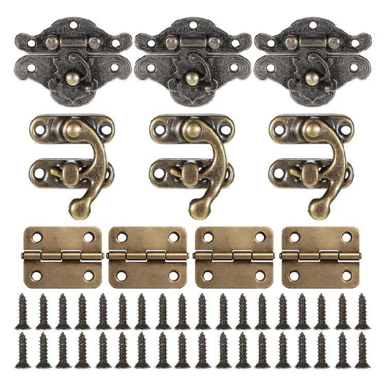 Antique Style Cupboard Hardware Set with Installation Screws Miniature Bronze Hinges & Lock Set Upgrades for Woodworking 1