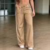 Women's High Waist Straight Leg Casual Pants with Tie Front and Patchwork - Loose Fit Color for Everyday Wear