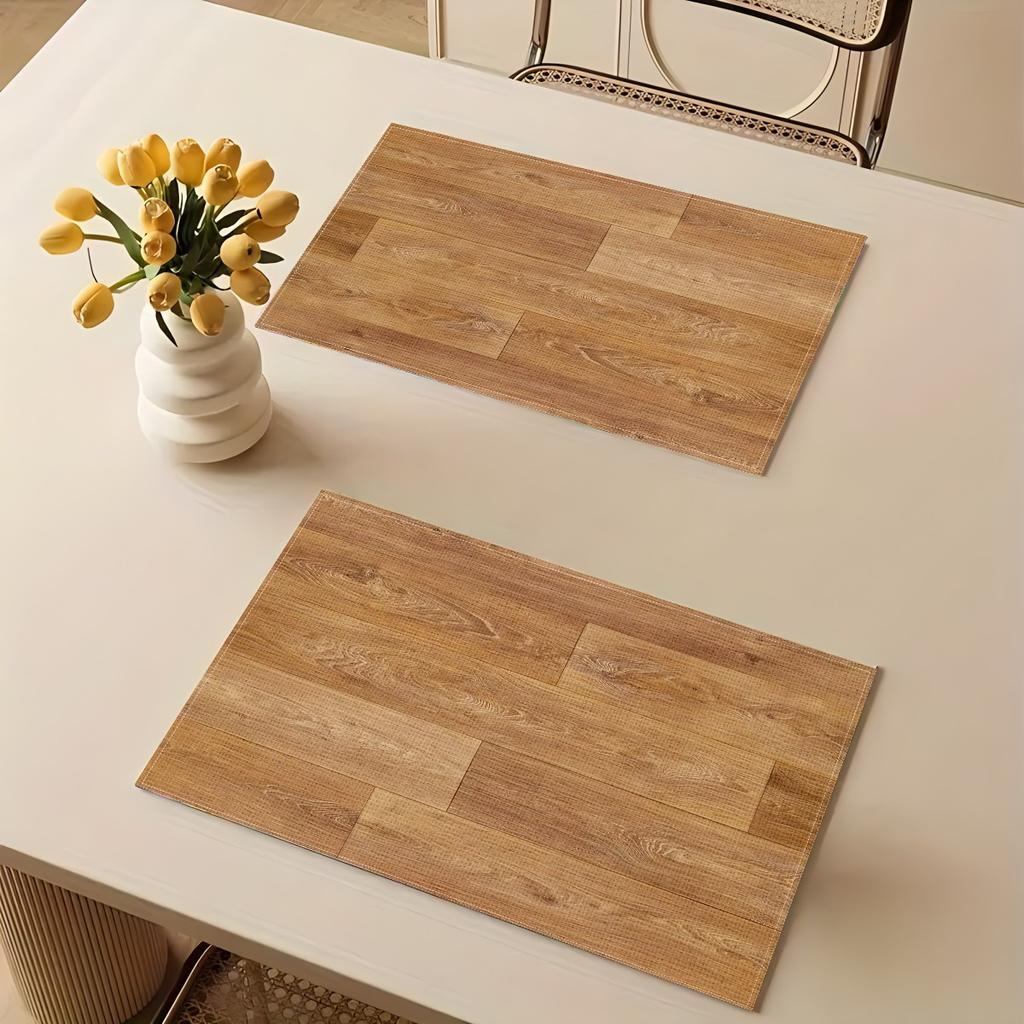 4/6pcs Light Luxury Wood Grain Texture Linen Placemat Waterproof Oil Resistant Easy to Clean Dining Table Decoration