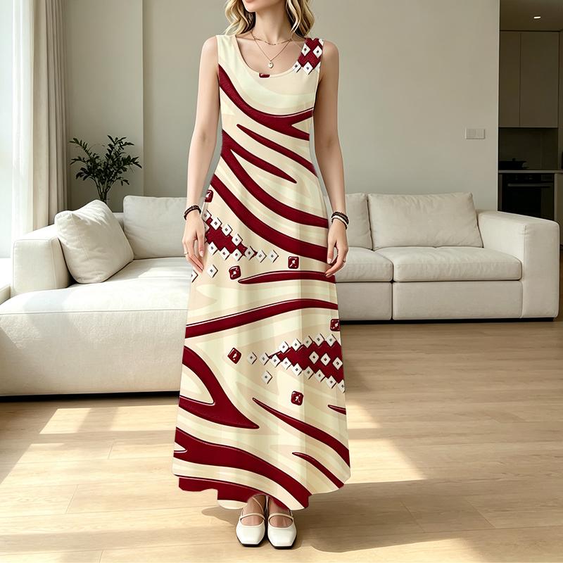 Women's Sleeveless Maxi Dress Simple Striped,Soft Flowy Long Dress for Daily Commute,Casual Home & Versatile