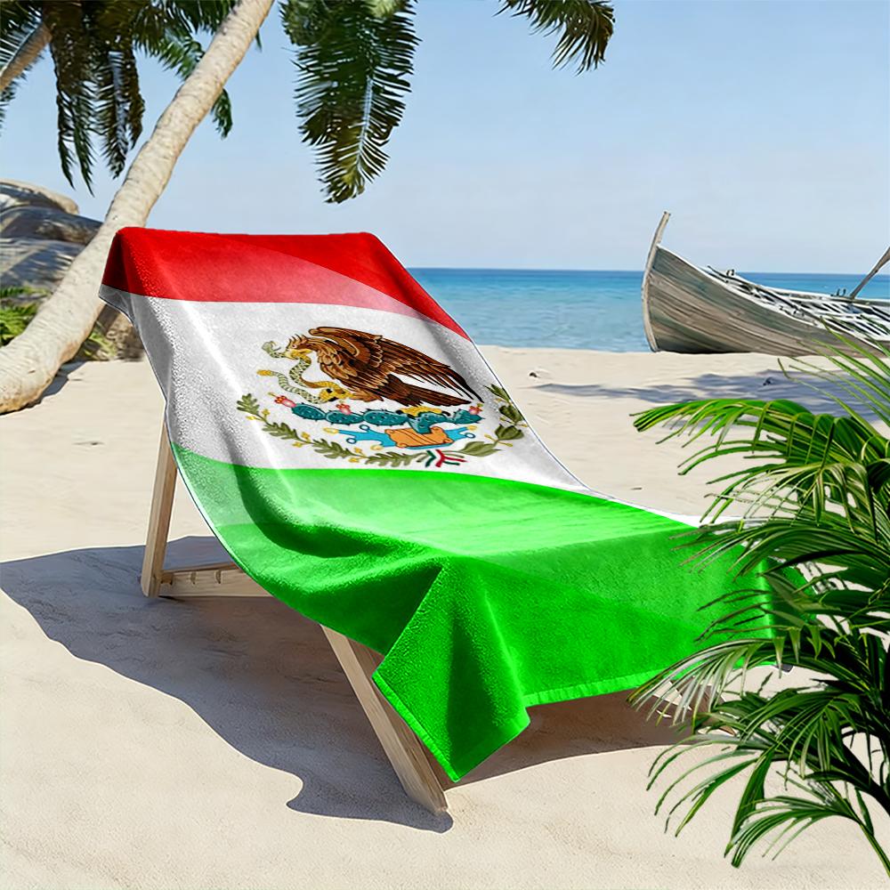 Mexican Flag Eagle Snake Symbol Towel Beach towel quick-drying for travel outdoor sports jogging beach and swimming