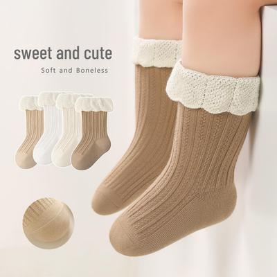 Lotusspitze Baumwolle Baby Mädchen Wadenlange Socken - Frühling/Herbst, Ohne Gummi, Koreanischer Prinzessinnen-Stil