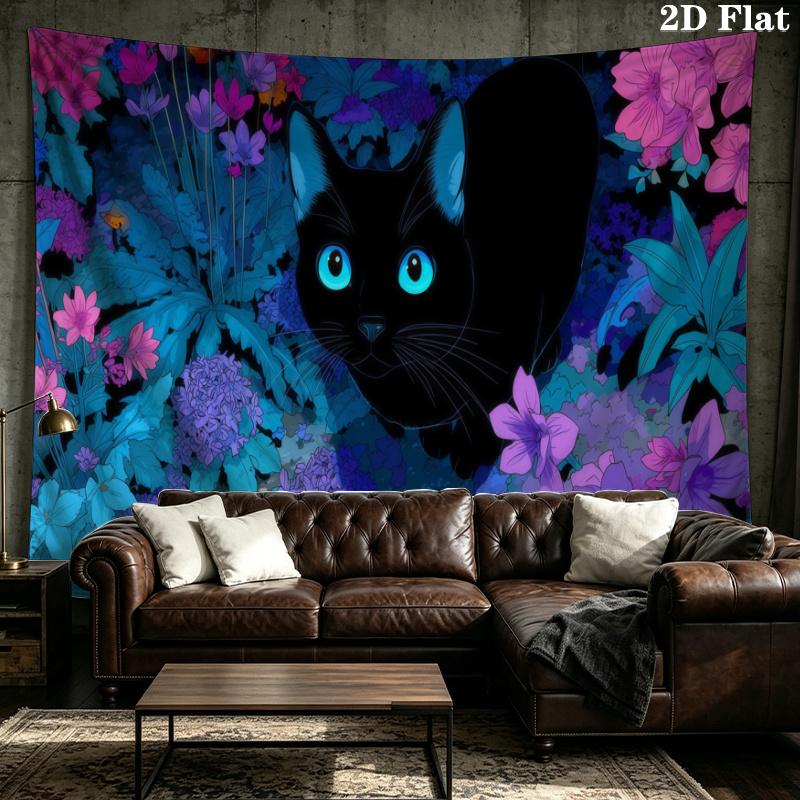 Black Cat Wall Tapestry Aesthetic Wall Hanging Printed Fabric Blanket Decorative Tapestries for Bedroom Living Room Home Decor