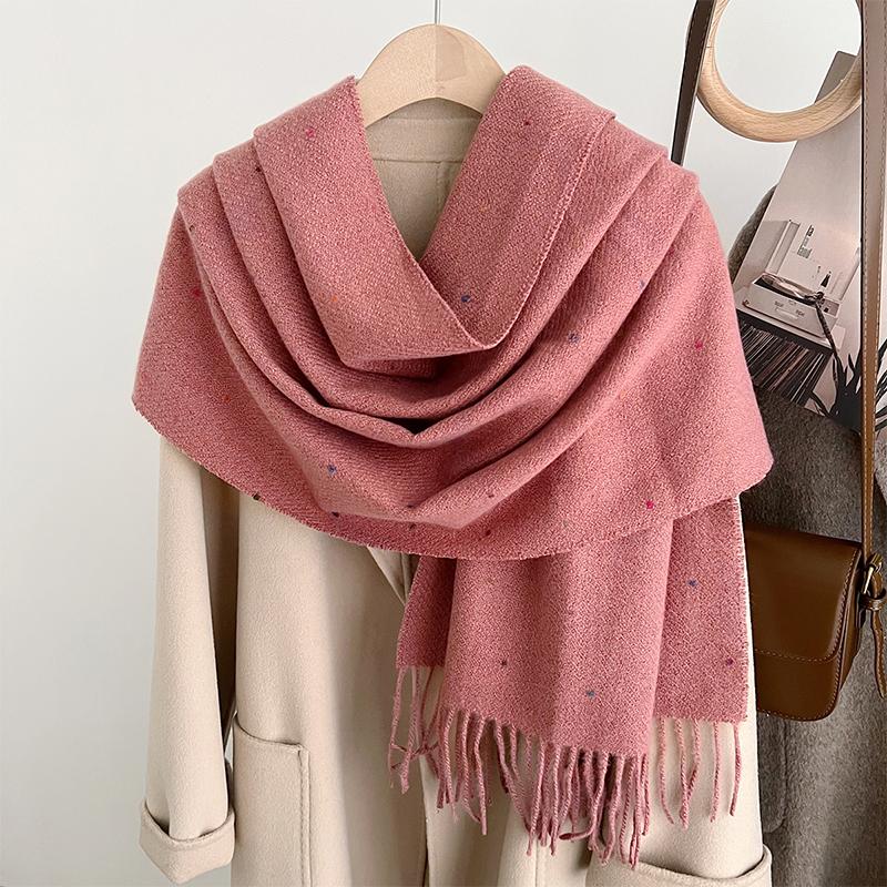 

1Pieces Korean Style Polka Dot Tassel Warm Scarf Fashionable Versatile Simple Generous Scarf Mountaineering Scarf one size розовый